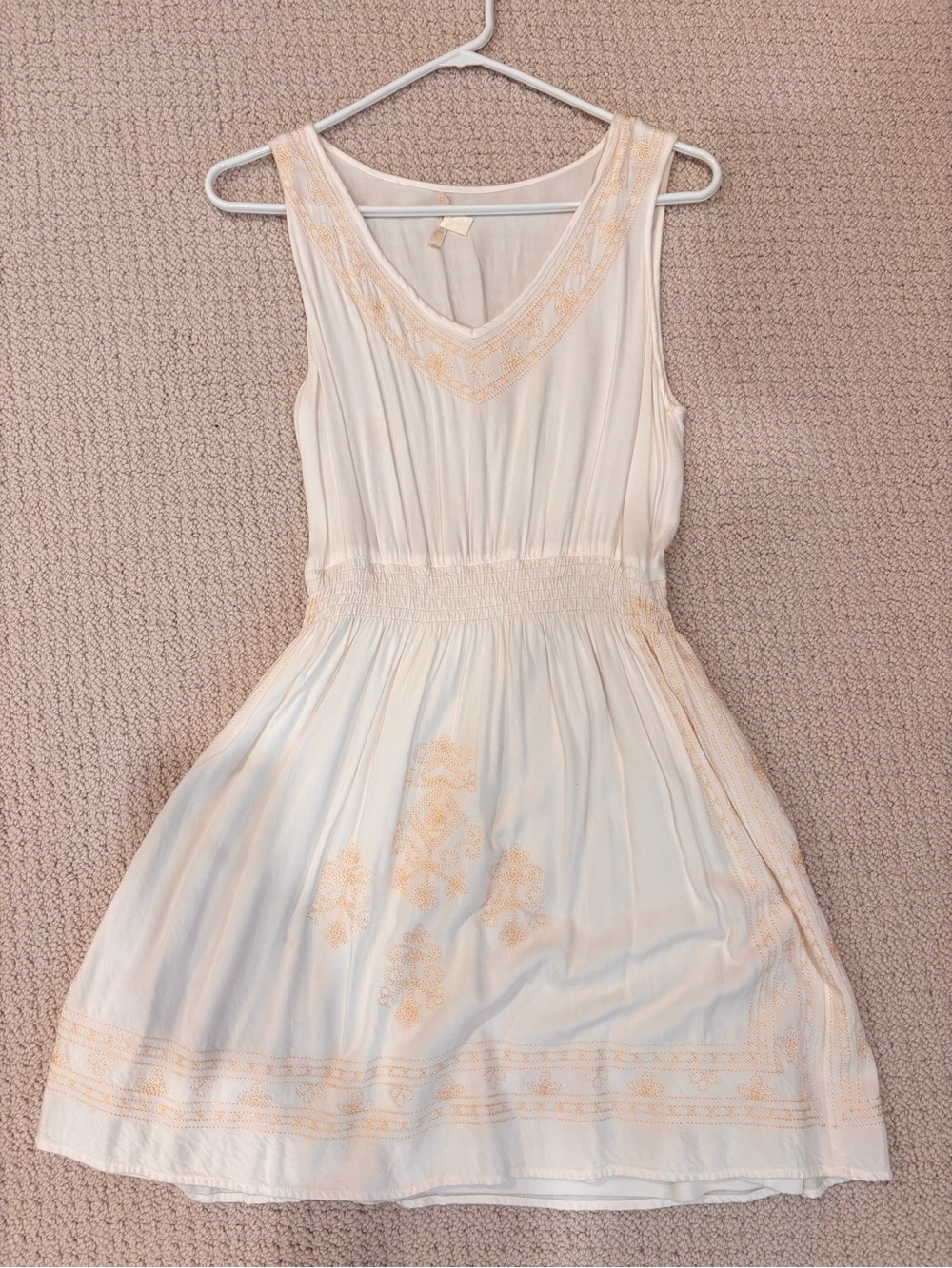miami Cream Sleeveless V-Neck Embroidered Dress